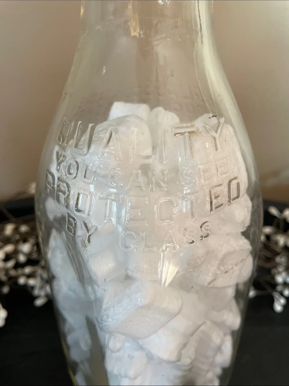 Vintage Quart Clear Glass Decorative Milk Bottle.